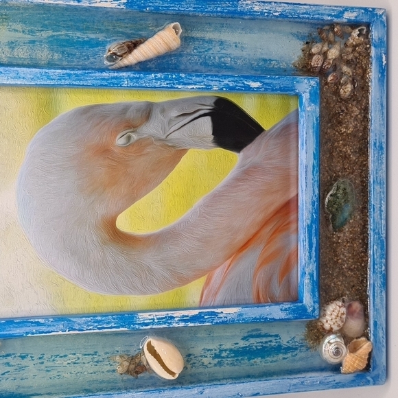 Flamingo Resting Seashell Ocean Beach Framed Art Print - Picture 3 of 12